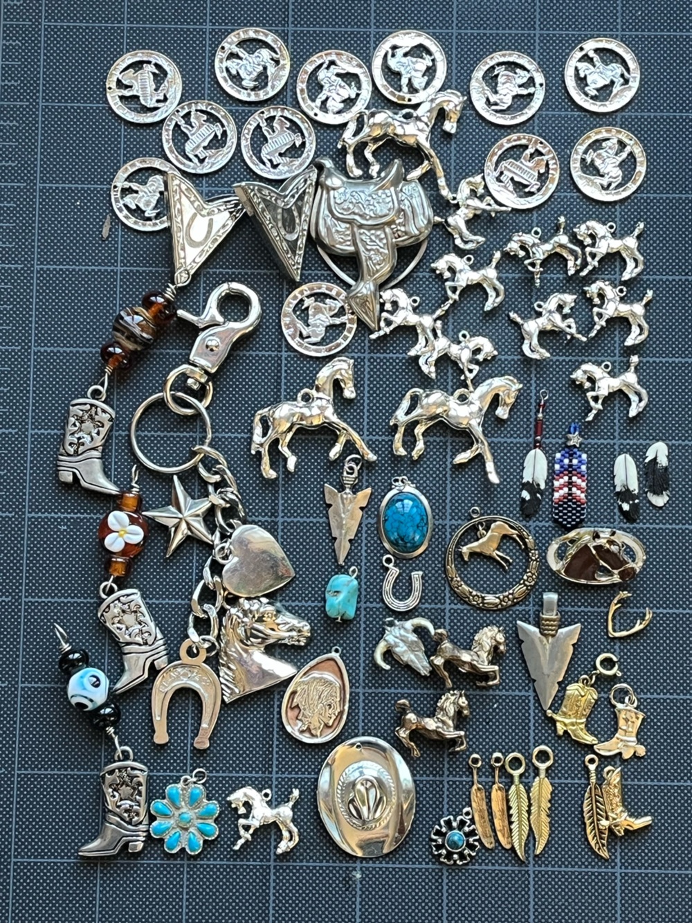 Vintage Western Horse & Charm Jewelry Mix Silver and Gold toned Turquoise